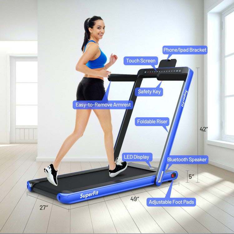 2-in-1 Folding Electric Motorized Treadmill with Remote Control and Dual Display