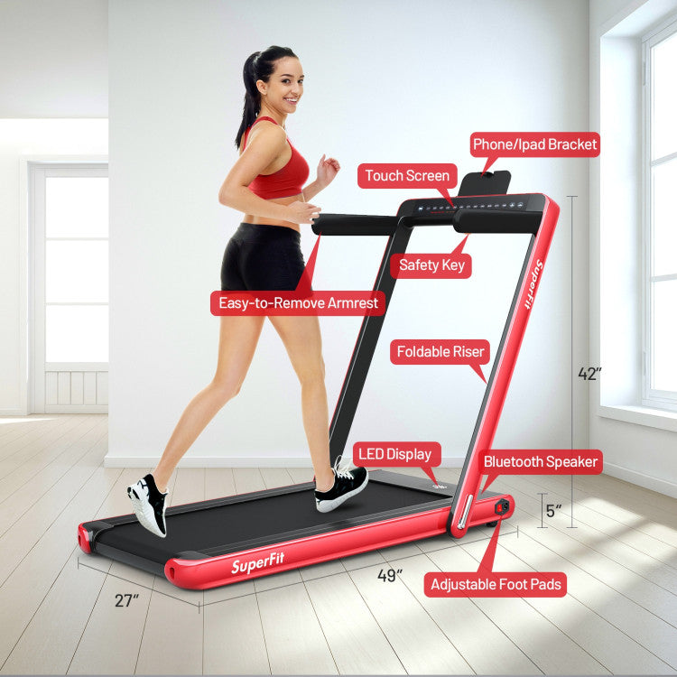 2-in-1 Folding Electric Motorized Treadmill with Remote Control and Dual Display