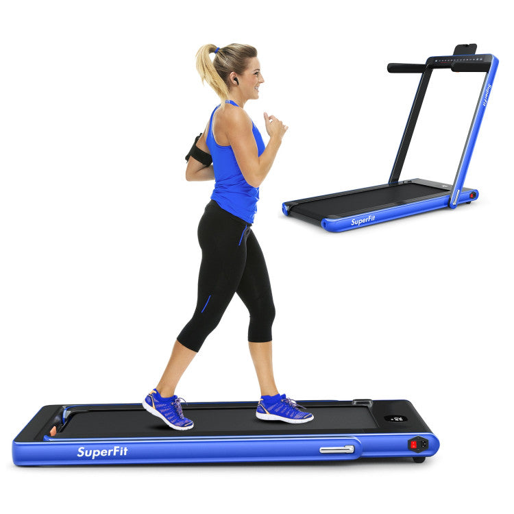 2-in-1 Folding Electric Motorized Treadmill with Remote Control and Dual Display