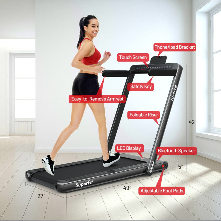 2-in-1 Folding Electric Motorized Treadmill with Remote Control and Dual Display