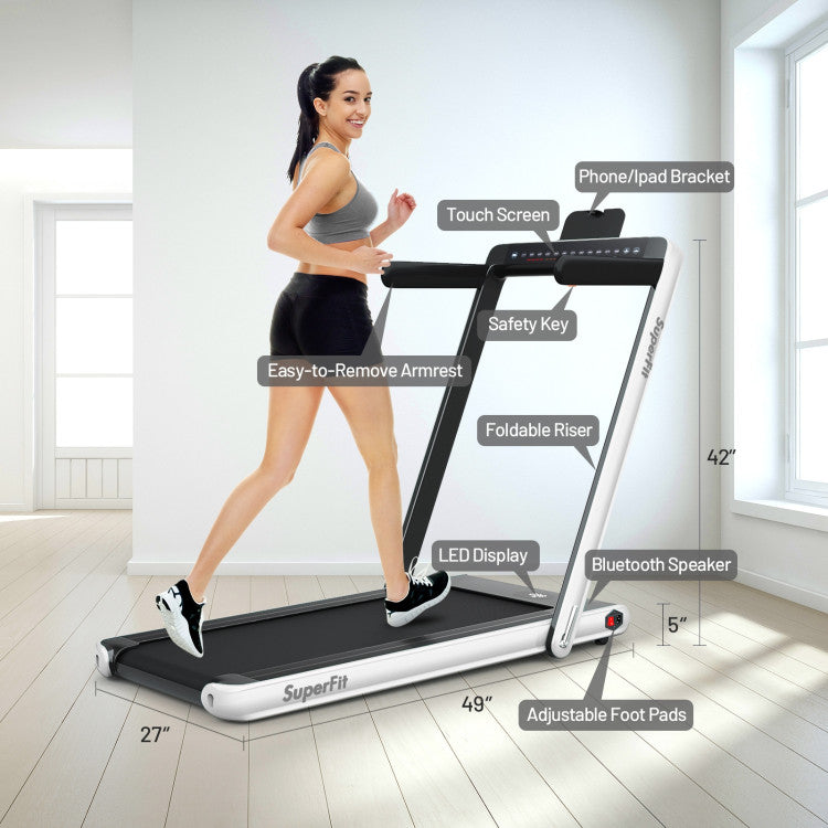2-in-1 Folding Electric Motorized Treadmill with Remote Control and Dual Display