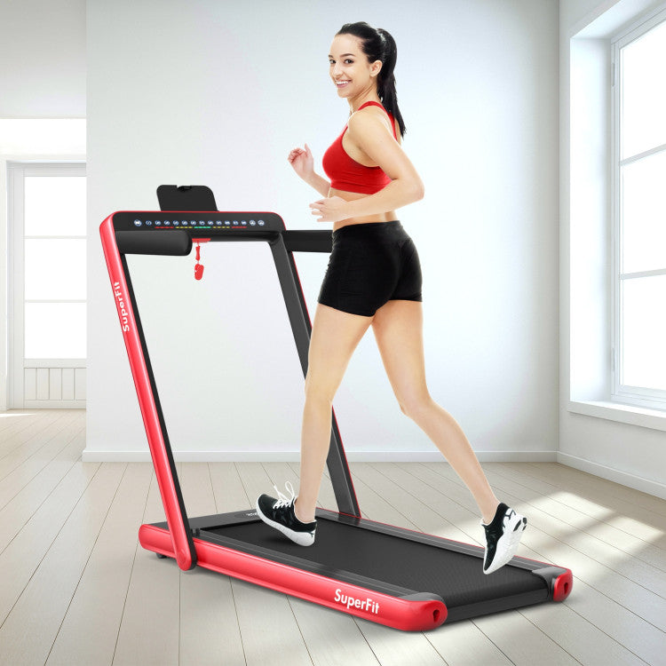2-in-1 Folding Electric Motorized Treadmill with Remote Control and Dual Display