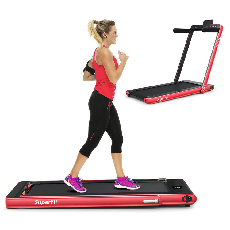 2-in-1 Folding Electric Motorized Treadmill with Remote Control and Dual Display