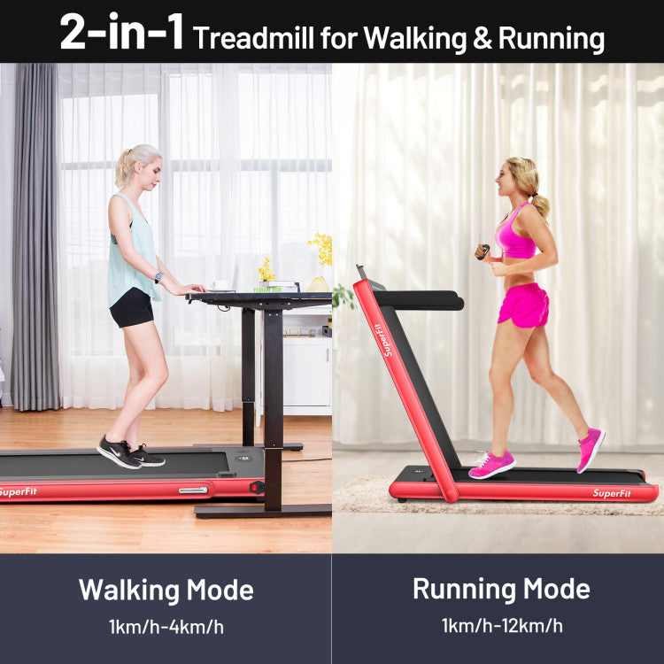 2-in-1 Folding Electric Motorized Treadmill with Remote Control and Dual Display