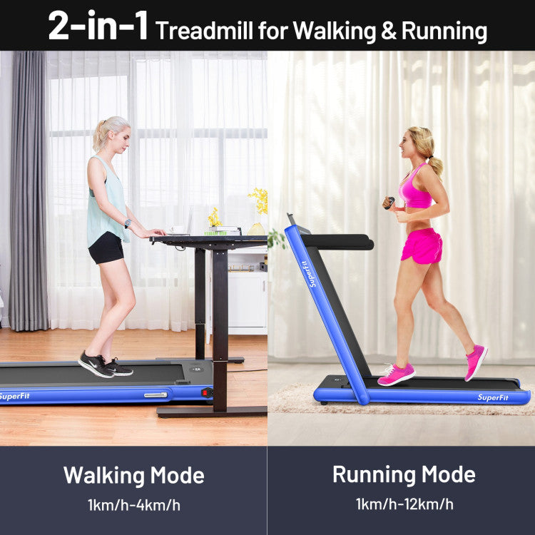 2-in-1 Folding Electric Motorized Treadmill with Remote Control and Dual Display