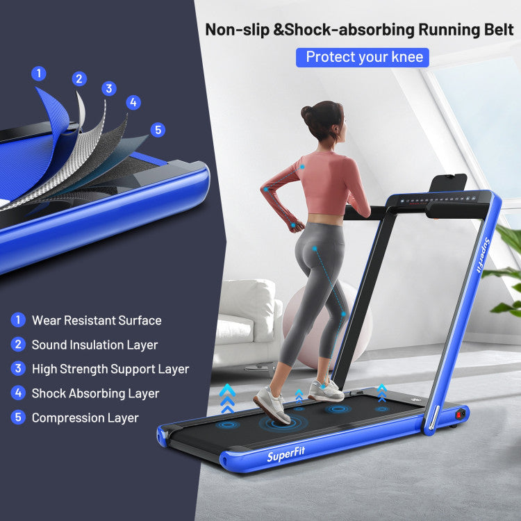 2-in-1 Folding Electric Motorized Treadmill with Remote Control and Dual Display