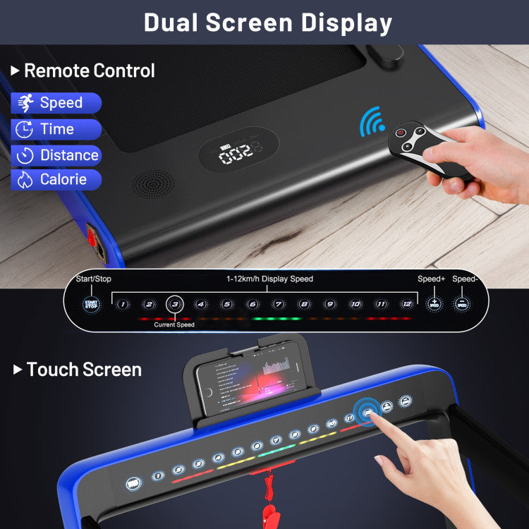 2-in-1 Folding Electric Motorized Treadmill with Remote Control and Dual Display