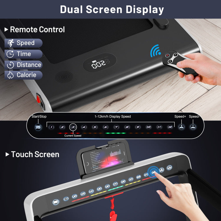 2-in-1 Folding Electric Motorized Treadmill with Remote Control and Dual Display