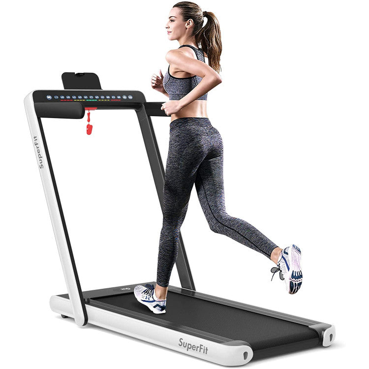 2-in-1 Folding Electric Motorized Treadmill with Remote Control and Dual Display