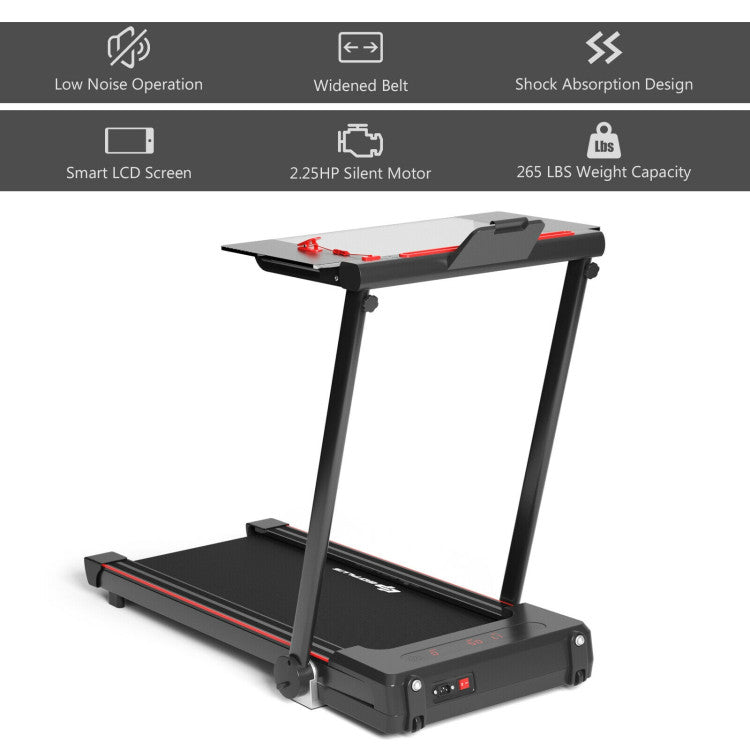 2.25 HP 3-in-1 Electric Folding Treadmill Running Machine with Large Desk and LCD Display
