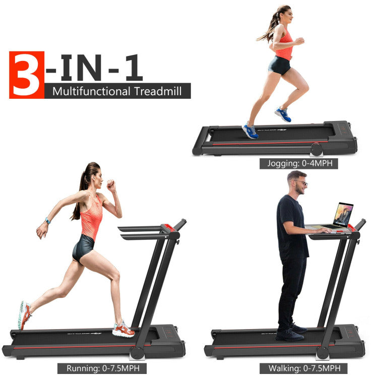 2.25 HP 3-in-1 Electric Folding Treadmill Running Machine with Large Desk and LCD Display