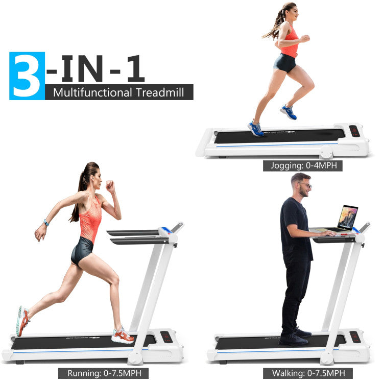 2.25 HP 3-in-1 Electric Folding Treadmill Running Machine with Large Desk and LCD Display