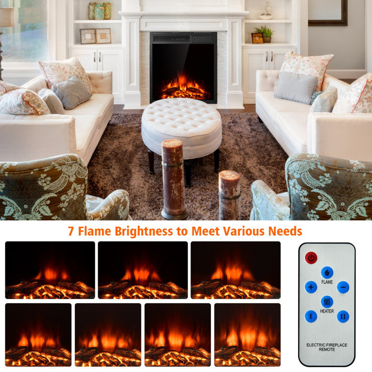 22.5 Inch Realistic Flames Electric Fireplace Insert Recessed and Freestanding Heater with Overheating Protection Remote Control
