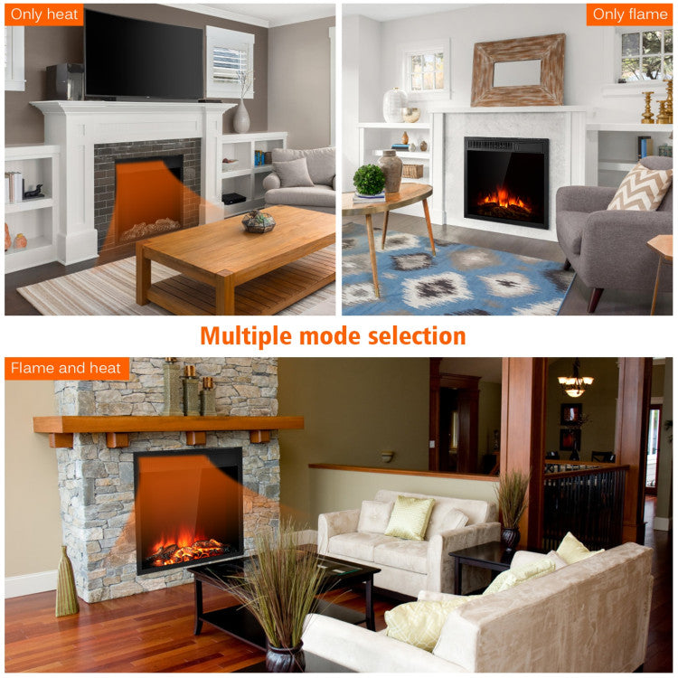 22.5 Inch Realistic Flames Electric Fireplace Insert Recessed and Freestanding Heater with Overheating Protection Remote Control