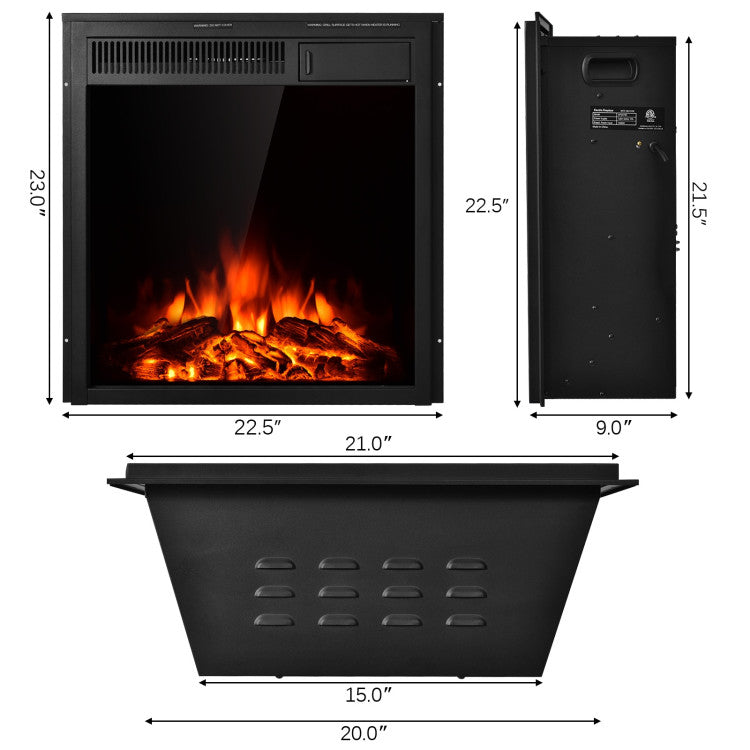 22.5 Inch Realistic Flames Electric Fireplace Insert Recessed and Freestanding Heater with Overheating Protection Remote Control