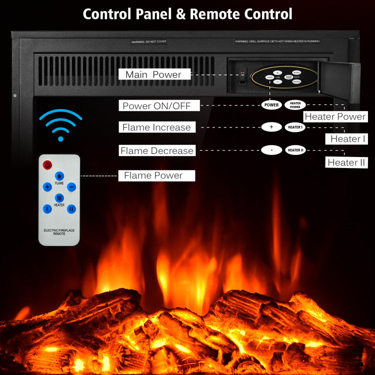 22.5 Inch Realistic Flames Electric Fireplace Insert Recessed and Freestanding Heater with Overheating Protection Remote Control