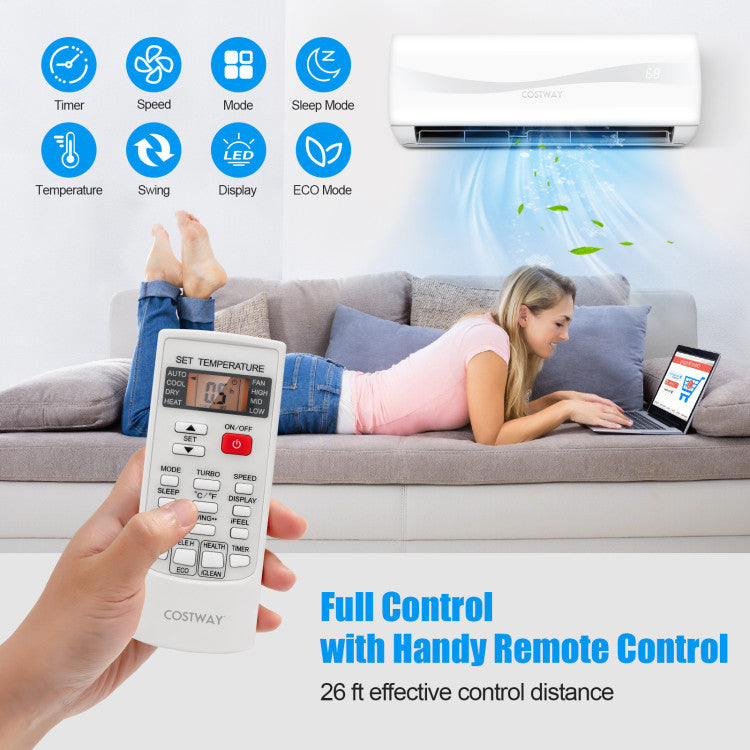 24000BTU 208-230V Mini Split Air Conditioner and Heater 18.5 Seer2 Wall-Mounted Ductless AC Unit with Self Cleaning and Auto Defrost