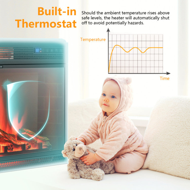 28 Inch Electric Fireplace Wall Recessed and Freestanding Heater with Remote Control and Touch Screen