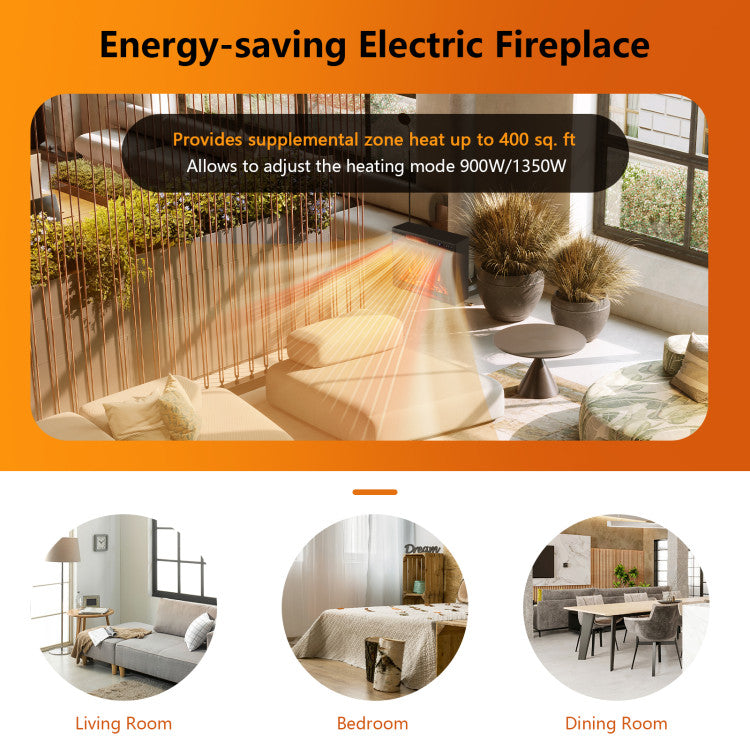 28 Inch Electric Fireplace Wall Recessed and Freestanding Heater with Remote Control and Touch Screen