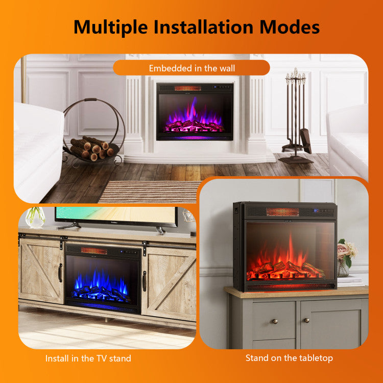 28 Inch Electric Fireplace Wall Recessed and Freestanding Heater with Remote Control and Touch Screen