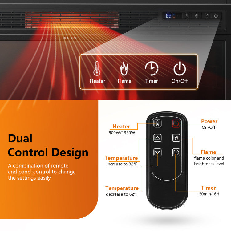 28 Inch Electric Fireplace Wall Recessed and Freestanding Heater with Remote Control and Touch Screen