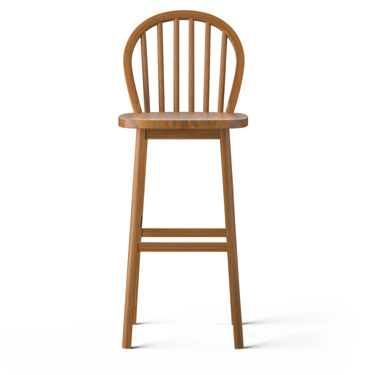 2 Pieces 30 Inch Height Wooden Bar Stools with Backrest and Footrest