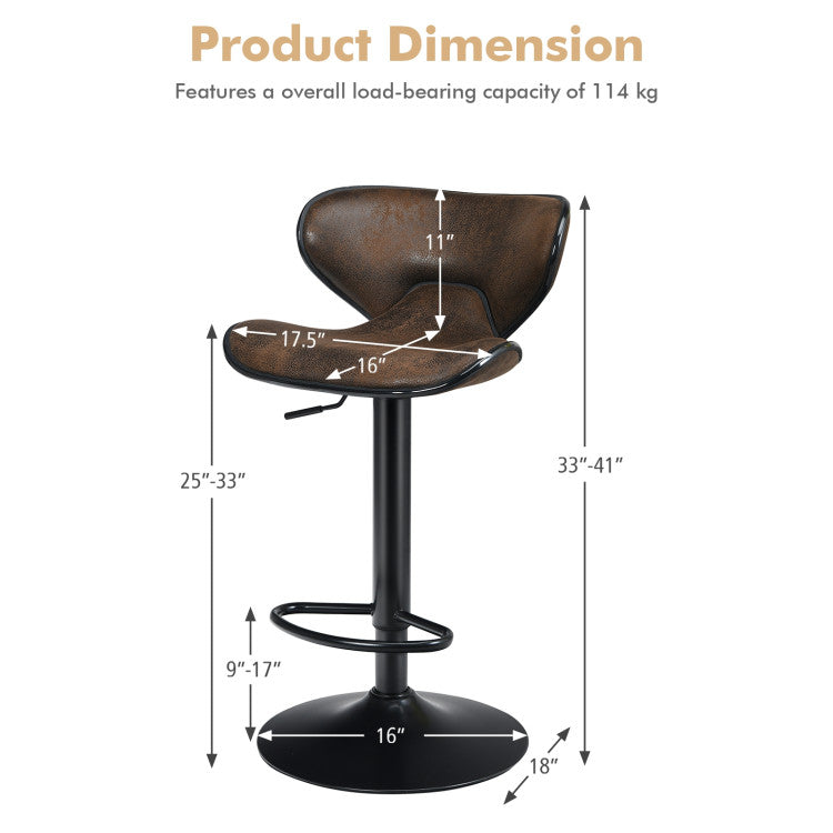 2 Pieces Adjustable Counter Height Bar Stools 360 Degrees Swivel Armless Dining Chair for Pub Kitchen