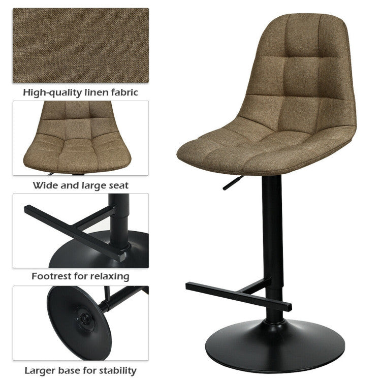 2 Pieces Height Adjustable Bar Stools 360 Degrees Swivel Armless Dining Chairs with Footrest for Kitchen Bistro Pub