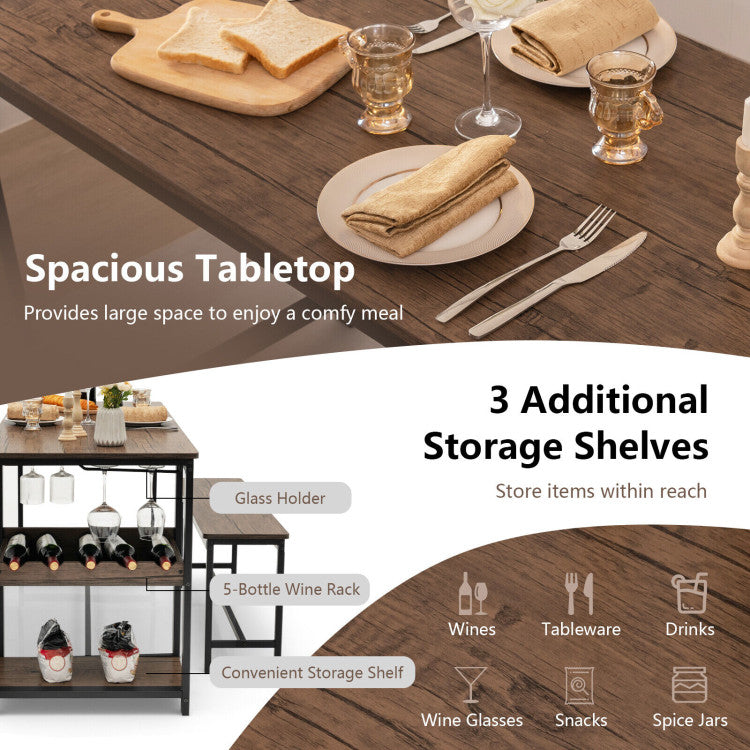3-Piece Dining Table Set Kitchen Table and Chairs Set with Storage Shelves Glass Holder