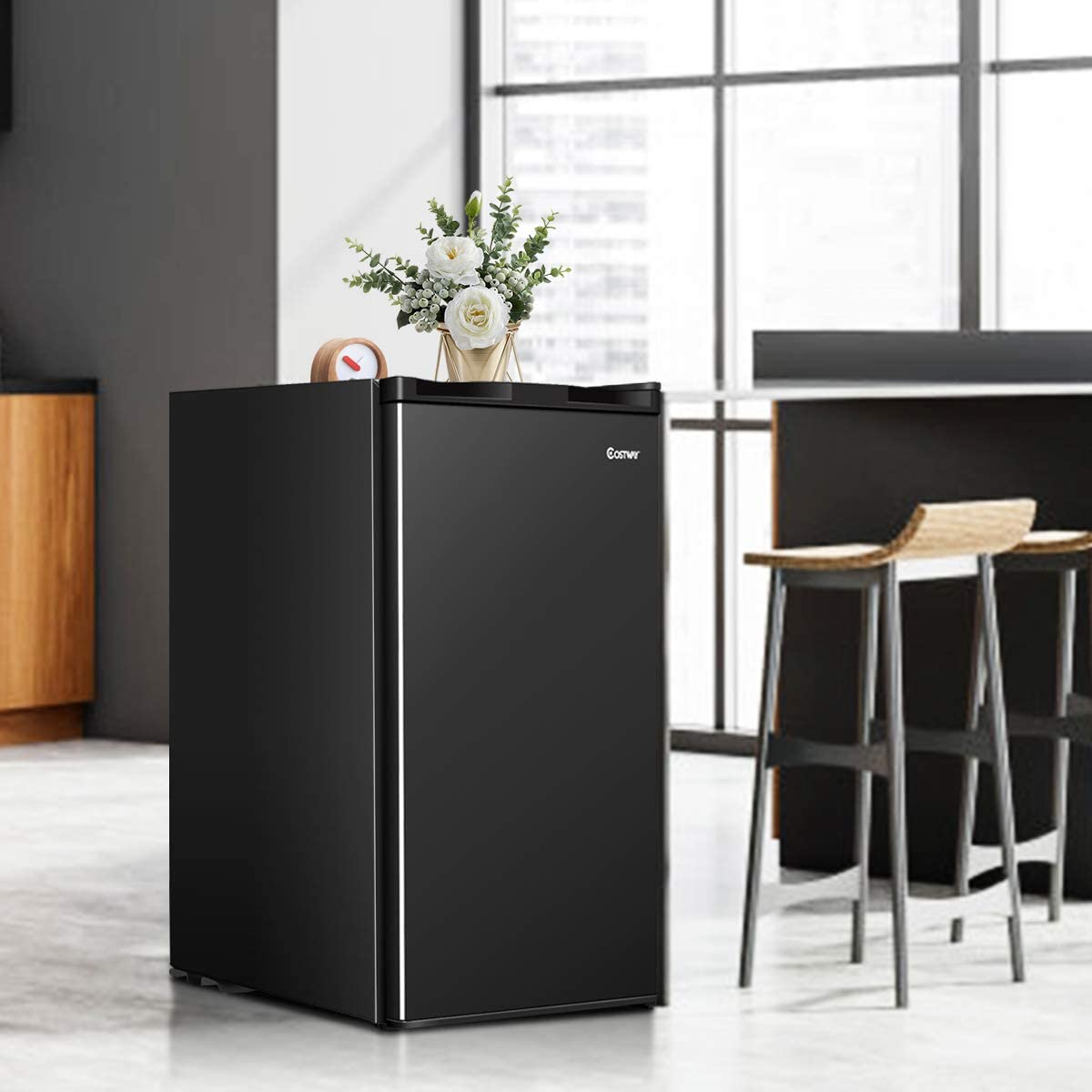 3.2 CU.FT Compact Refrigerator Single Door Freezer Mini Cooler Fridge with Adjustable Thermostat and Removable Glass Shelves for Dorm Apartment Office