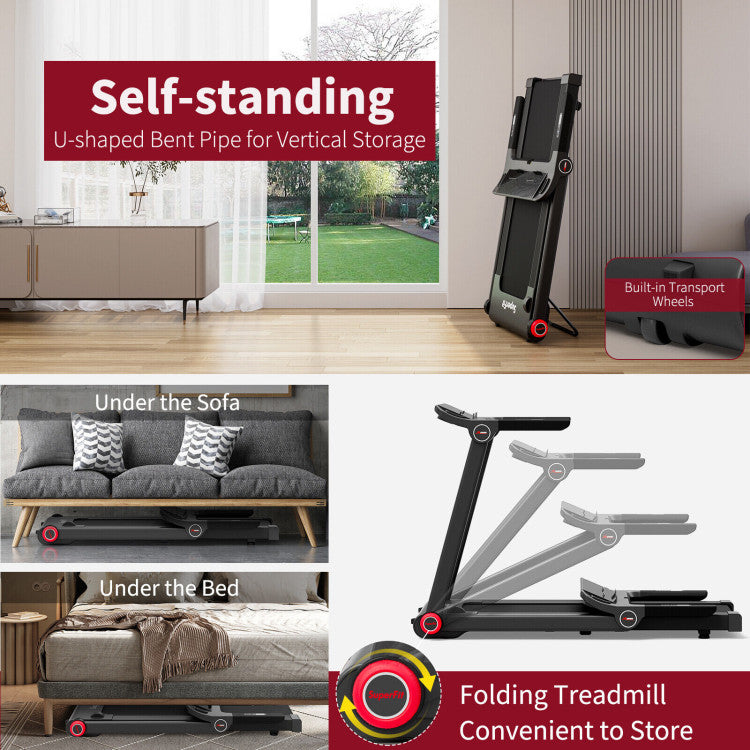 3.75HP Folding Treadmill Freestanding Commercial Heavy Duty Running Machine with LCD Display and 3 Sport Modes