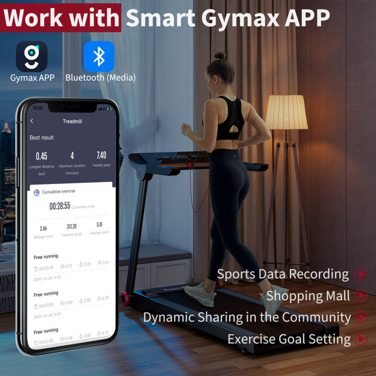 3.75HP Folding Treadmill Freestanding Commercial Heavy Duty Running Machine with LCD Display and 3 Sport Modes