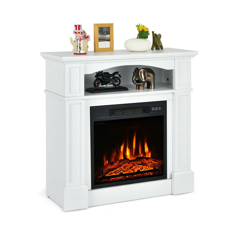 32 Inch Electric Fireplace Mantle 1400W Freestanding TV Stand Heater with Remote Control and Adjustable Brightness