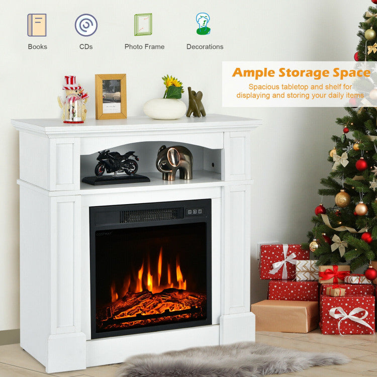 32 Inch Electric Fireplace Mantle 1400W Freestanding TV Stand Heater with Remote Control and Adjustable Brightness