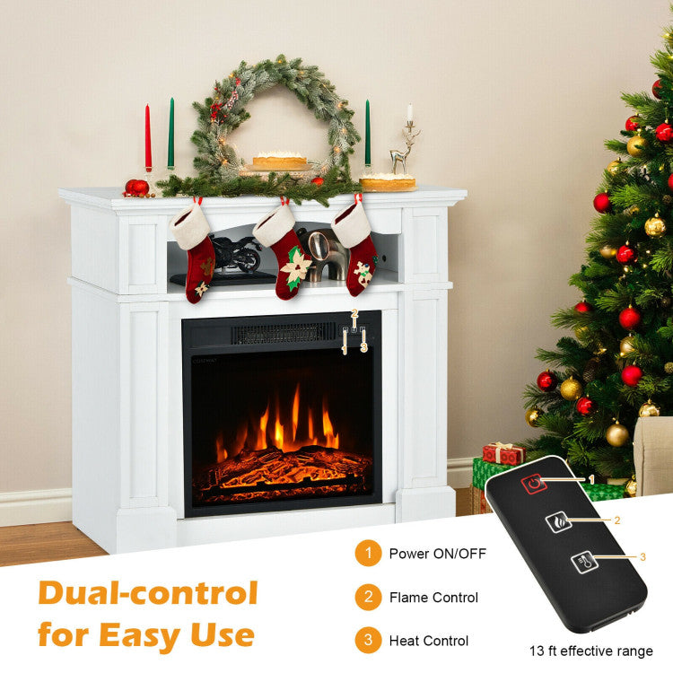 32 Inch Electric Fireplace Mantle 1400W Freestanding TV Stand Heater with Remote Control and Adjustable Brightness