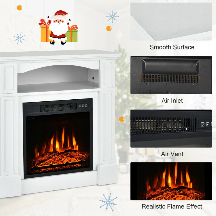 32 Inch Electric Fireplace Mantle 1400W Freestanding TV Stand Heater with Remote Control and Adjustable Brightness