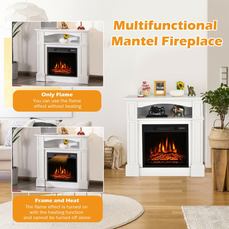 32 Inch Electric Fireplace Mantle 1400W Freestanding TV Stand Heater with Remote Control and Adjustable Brightness