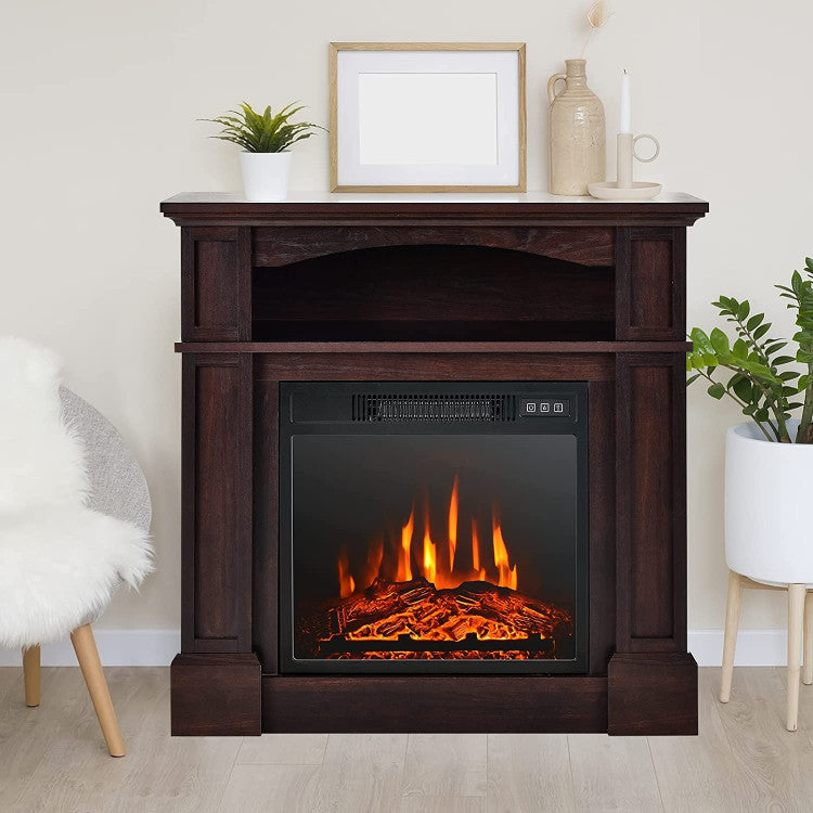 32 Inch Electric Fireplace Mantle 1400W Freestanding TV Stand Heater with Remote Control and Adjustable Brightness