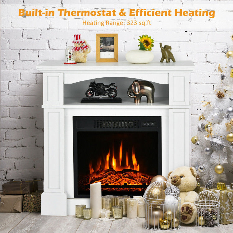 32 Inch Electric Fireplace Mantle 1400W Freestanding TV Stand Heater with Remote Control and Adjustable Brightness