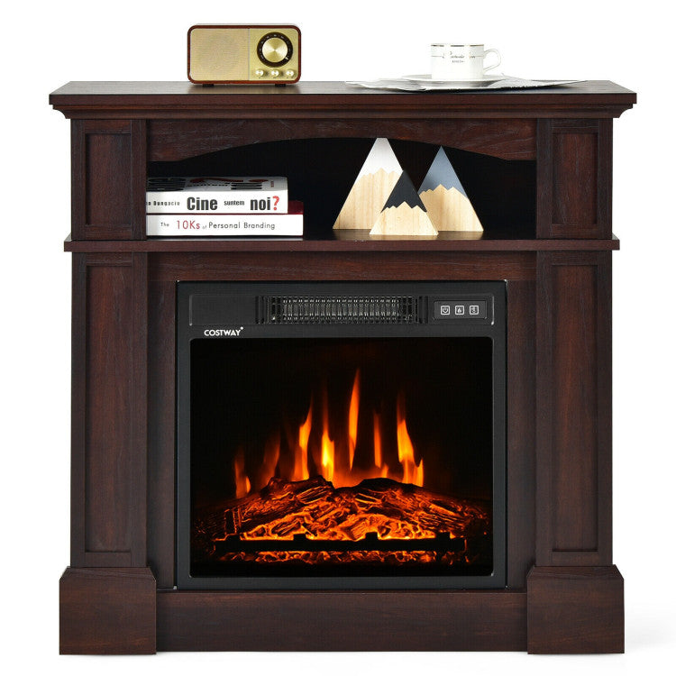 32 Inch Electric Fireplace Mantle 1400W Freestanding TV Stand Heater with Remote Control and Adjustable Brightness