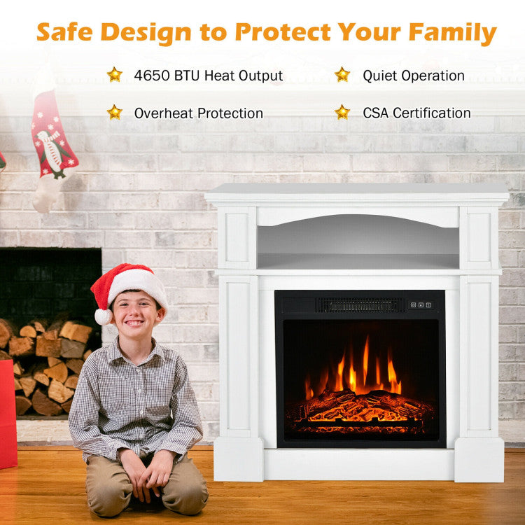 32 Inch Electric Fireplace Mantle 1400W Freestanding TV Stand Heater with Remote Control and Adjustable Brightness
