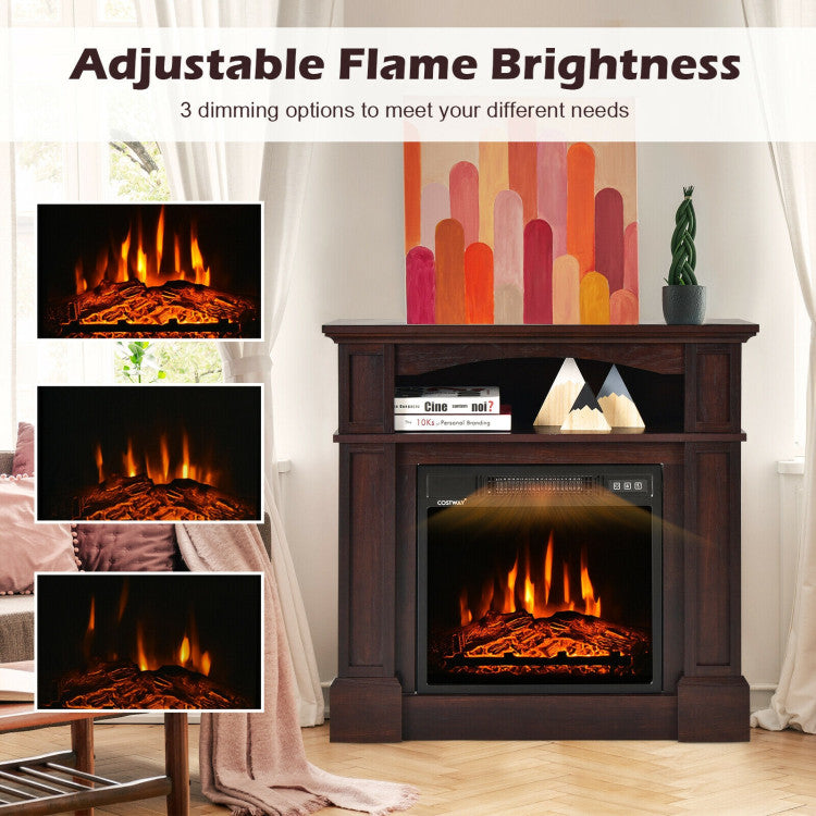 32 Inch Electric Fireplace Mantle 1400W Freestanding TV Stand Heater with Remote Control and Adjustable Brightness