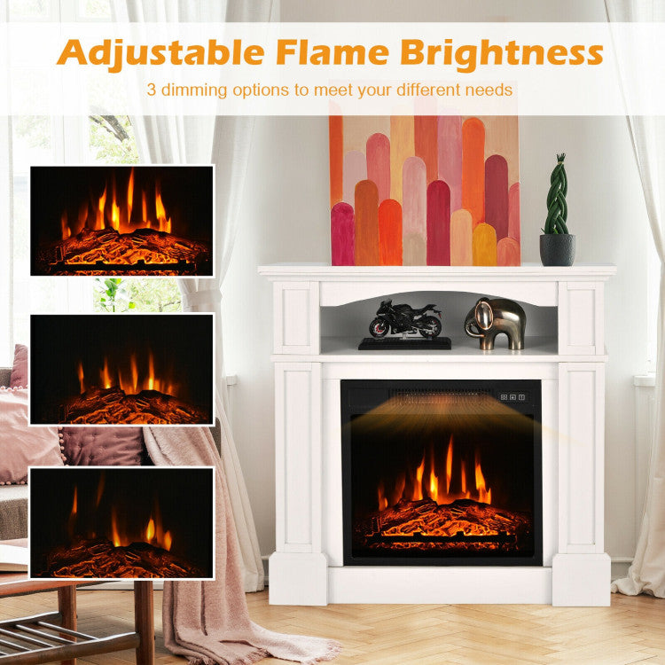 32 Inch Electric Fireplace Mantle 1400W Freestanding TV Stand Heater with Remote Control and Adjustable Brightness