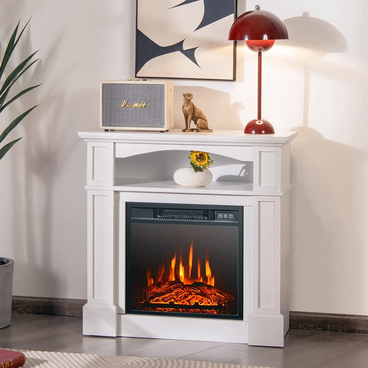 32 Inch Electric Fireplace Mantle 1400W Freestanding TV Stand Heater with Remote Control and Adjustable Brightness