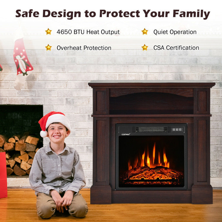 32 Inch Electric Fireplace Mantle 1400W Freestanding TV Stand Heater with Remote Control and Adjustable Brightness