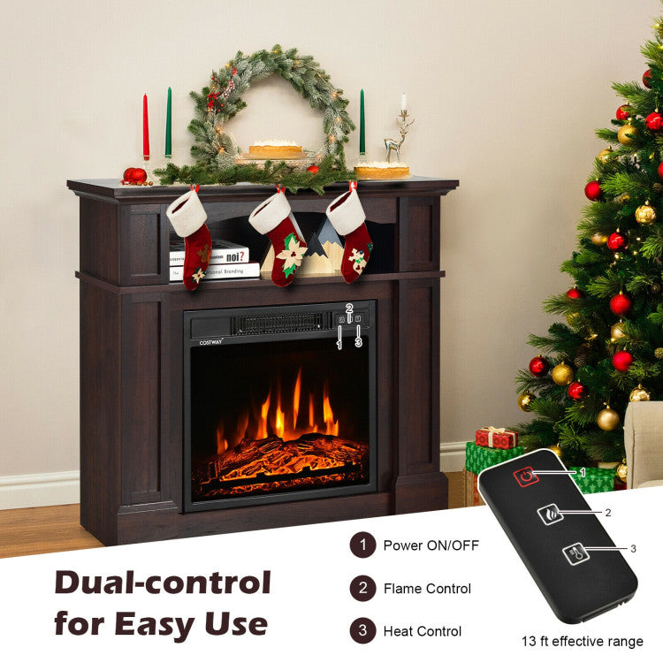 32 Inch Electric Fireplace Mantle 1400W Freestanding TV Stand Heater with Remote Control and Adjustable Brightness