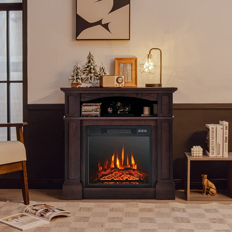 32 Inch Electric Fireplace Mantle 1400W Freestanding TV Stand Heater with Remote Control and Adjustable Brightness