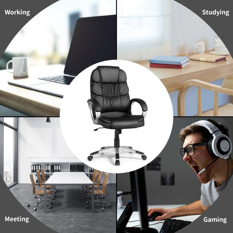 330 lbs Ergonomic Leather Office Chair High Back Adjustable Computer Desk Chair with Rocking Function