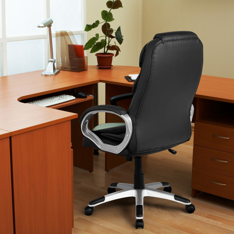330 lbs Ergonomic Leather Office Chair High Back Adjustable Computer Desk Chair with Rocking Function