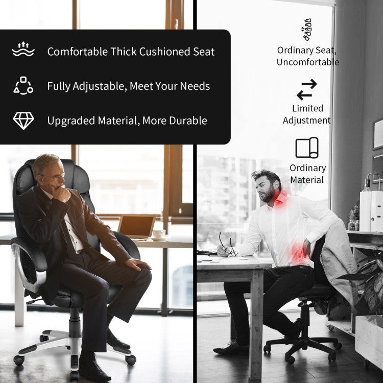 330 lbs Ergonomic Leather Office Chair High Back Adjustable Computer Desk Chair with Rocking Function